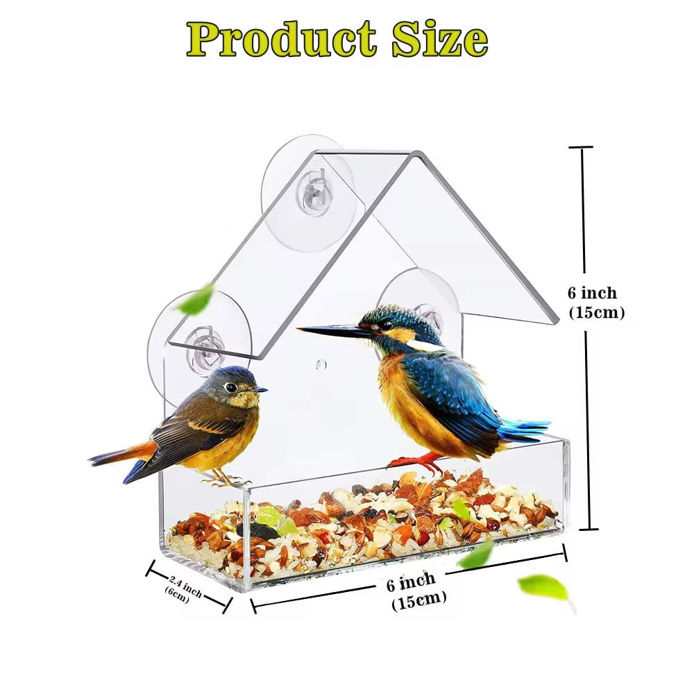 Window Wild Bird Feeder House Transparent Wild Table Removable Suction Cups Sliding Feed Tray for Garden Patio Yard