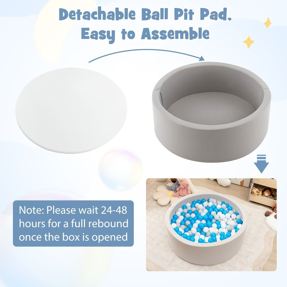 90 X 30Cm Soft round Ball Pool for Toddlers and Baby with 200 Ocean Balls and Storage Bag