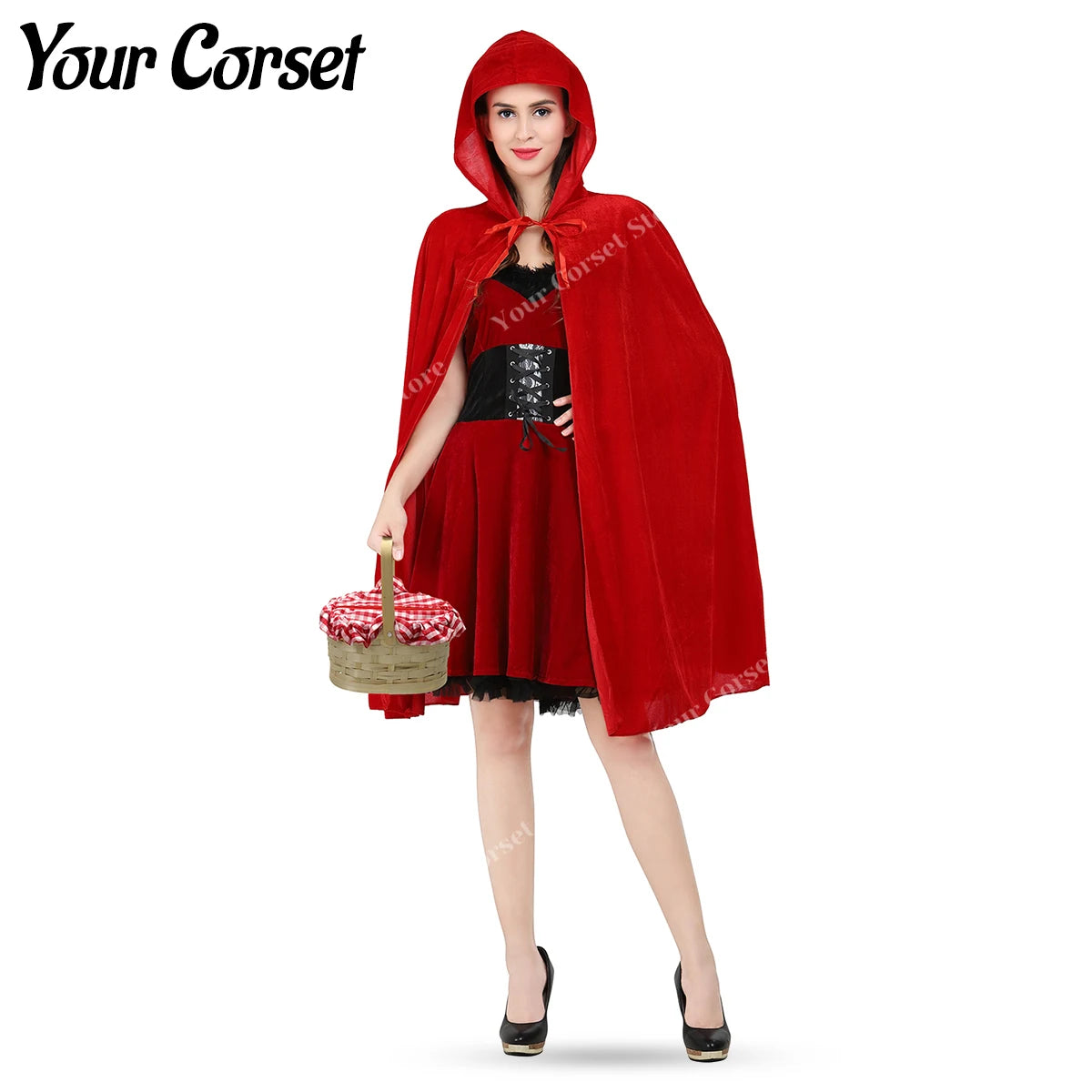 Cloak with Hood Halloween Little Red Riding Hood Costume for Women Vintage Velvet Cloak Cape with Hood Cosplay Halloween Costume