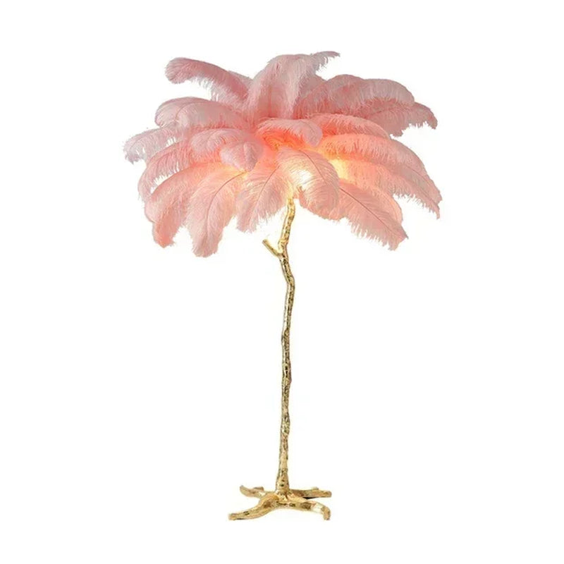 Nordic Ostrich Feather Led Floor Lamp Resin Copper Living Room Home Decor Standing Light Indoor Lighting Bedroom Bedside Light