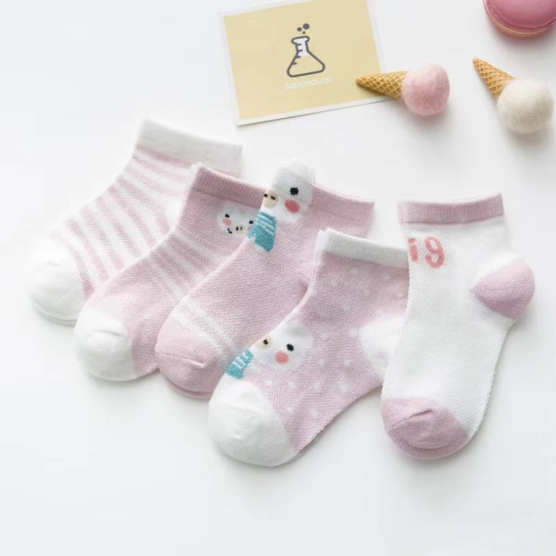 5Pairs/Lot Summer Mesh Breathable Baby Socks Newborn Cartoon Sock for Girls Boys Baby Clothes Accessories