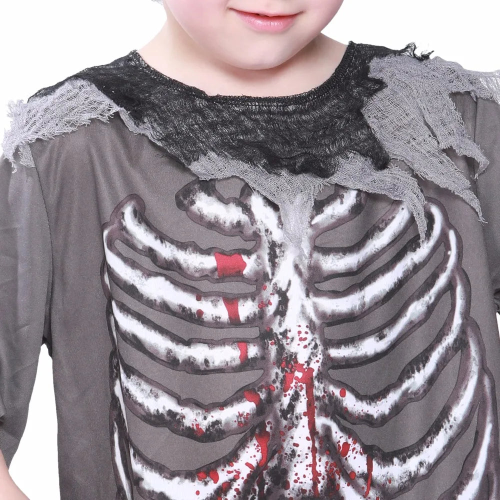 Skeleton Bloody Zombie Boy Costume Halloween Costume for Kids Scary Costume Carnival Skull Ghost Horror Cosplay Fancy Outfit