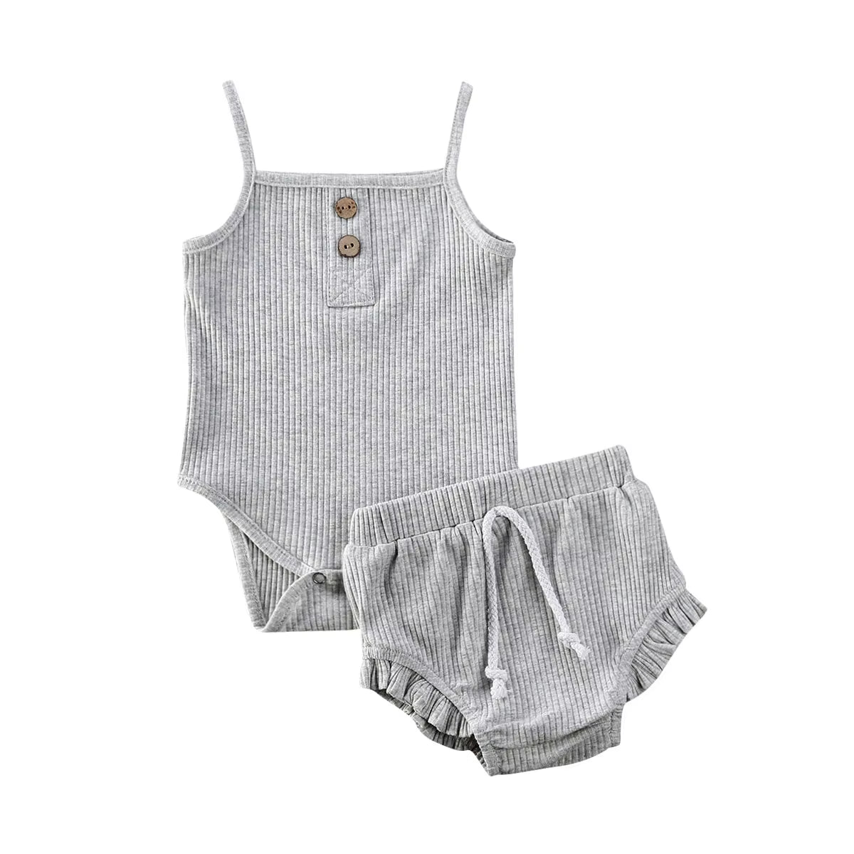 2020 Summer Newborn Baby Clothes Baby Girl Boy Knitted Sets Solid Cotton 2Pcs Sling Camis Tops Shorts Outfits Baby Clothes 0-24M