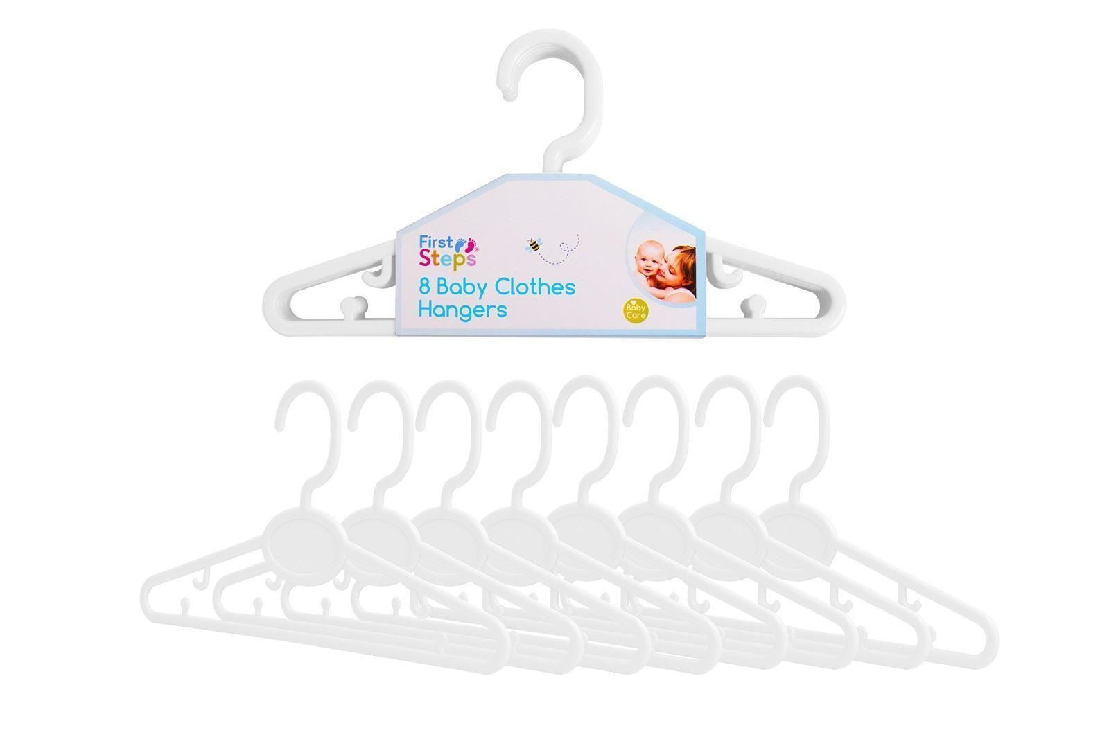 FIRST STEPS BABY CLOTHES HANGERS 8/PK WHITE BABY TODDLER KIDS X3