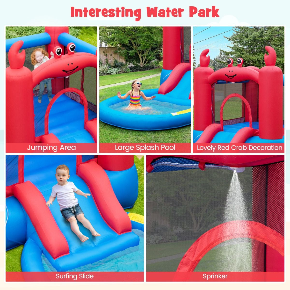 Inflatable Red Crab-Themed Water Slide Park with Slide and Splash Pools