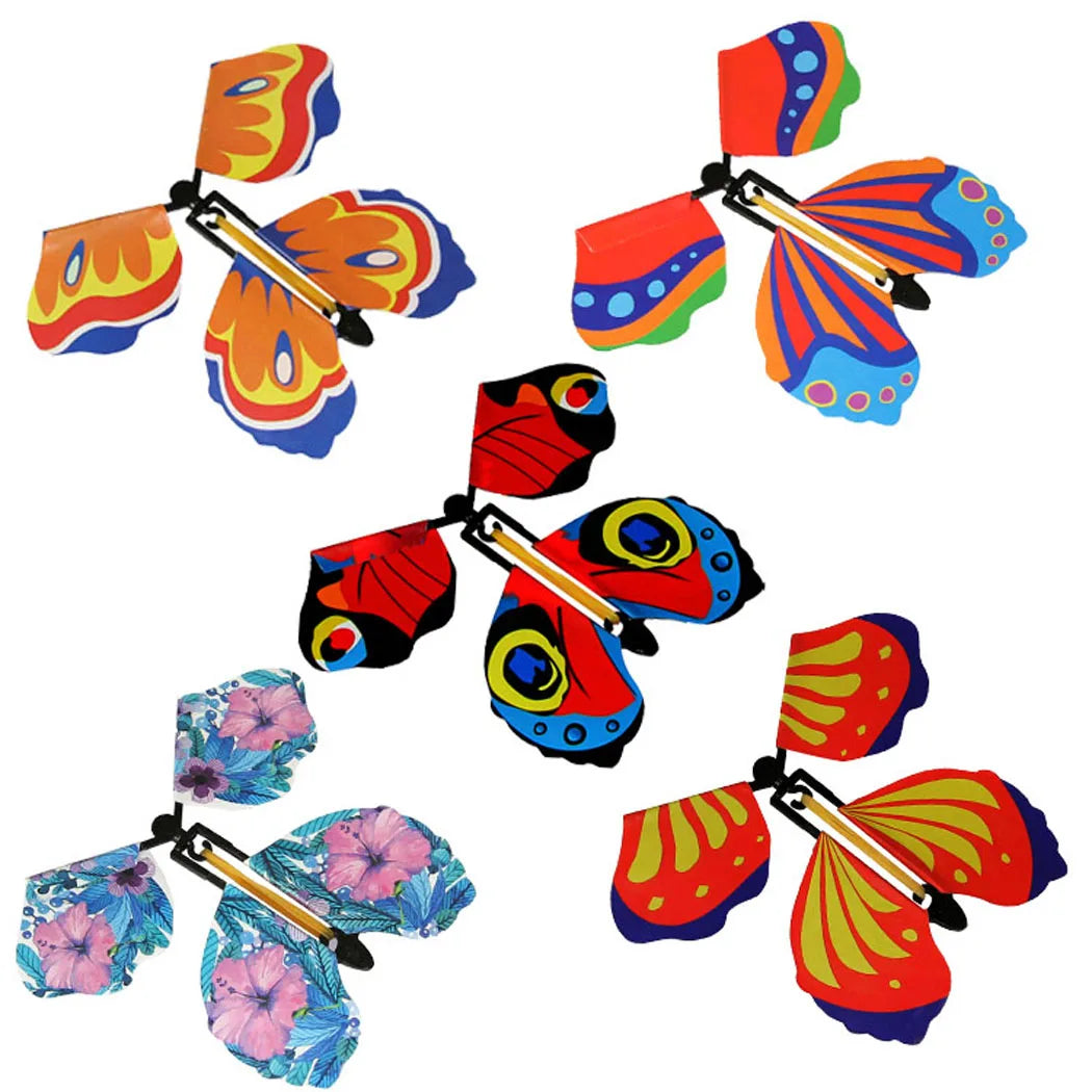 10PCS Magic Flying Butterfly Wind up Toys Rubber Band Powered Romantic for Surprise Wedding Birthday