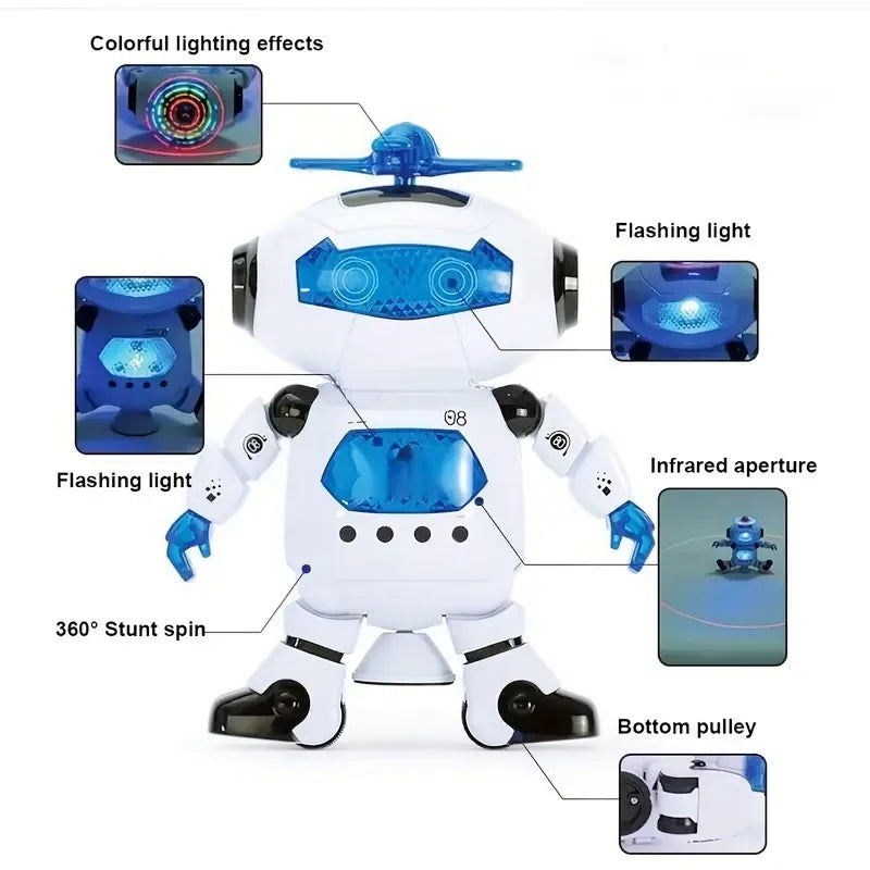 Kids Robot Rotating Dance Toys with Music LED Light Electronic Walking Toys for Boys Girls Birthday Christmas Gift