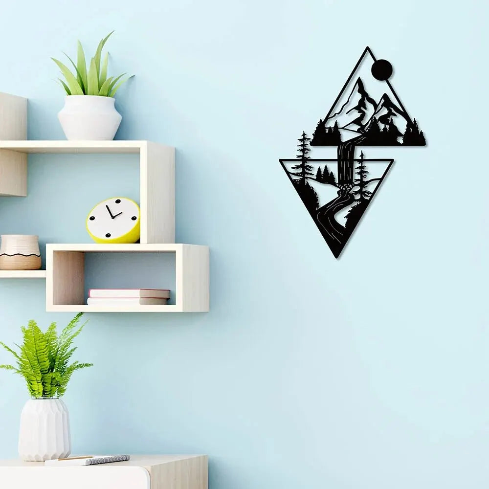 Scenery Theme Decor Wall Art Decorations Mountain Metal Wall Decor Wall Sign Metal Wall Gift Triangle Wall Art for Living Room