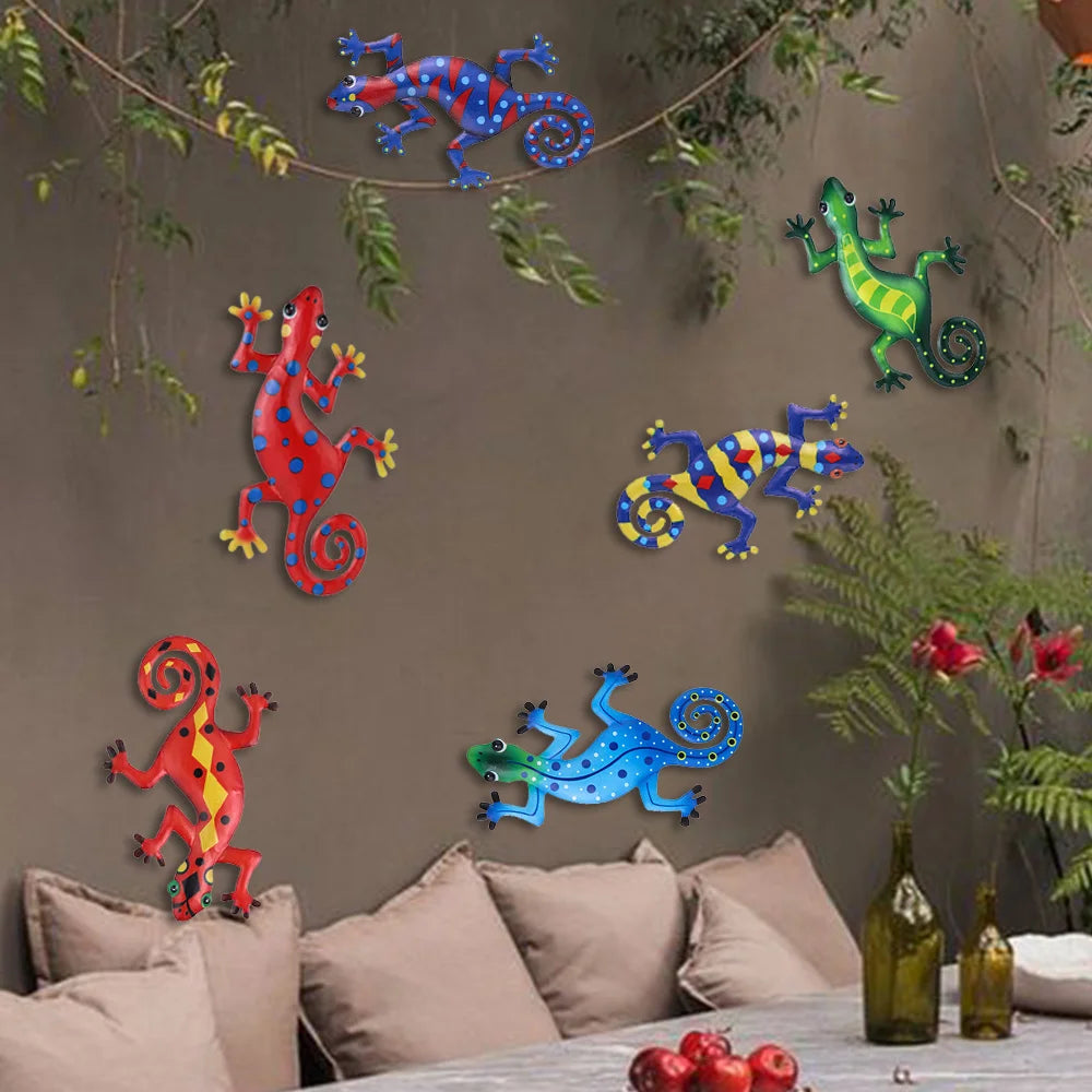 Metal Gecko Art Outdoor Garden Backyard Metal Animal Decoration Gift Home Deco Garden Micro Landscape Hanging Decoration