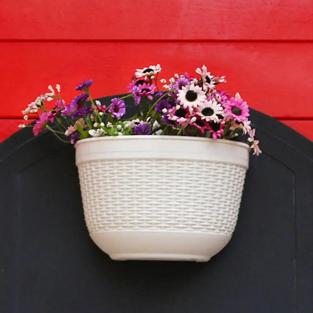 Imitation Rattan Wicker Wall Hanging Flower Pot Basket Balcony Garden Planter Garden Pots Planters Garden Decoration