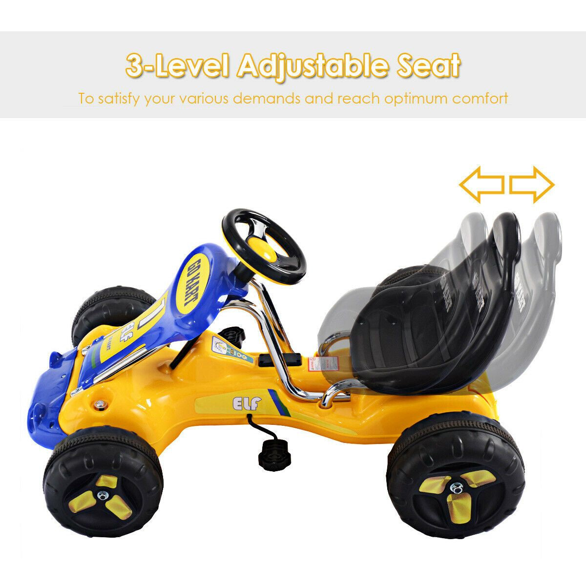 Kids Pedal Go Cart with Adjustable Seat and Non-Slip Wheels