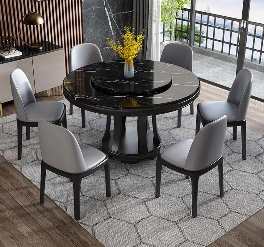 Nordic Marble round Dining Table and Chair Combination with Turntable Luxury Turning Tables