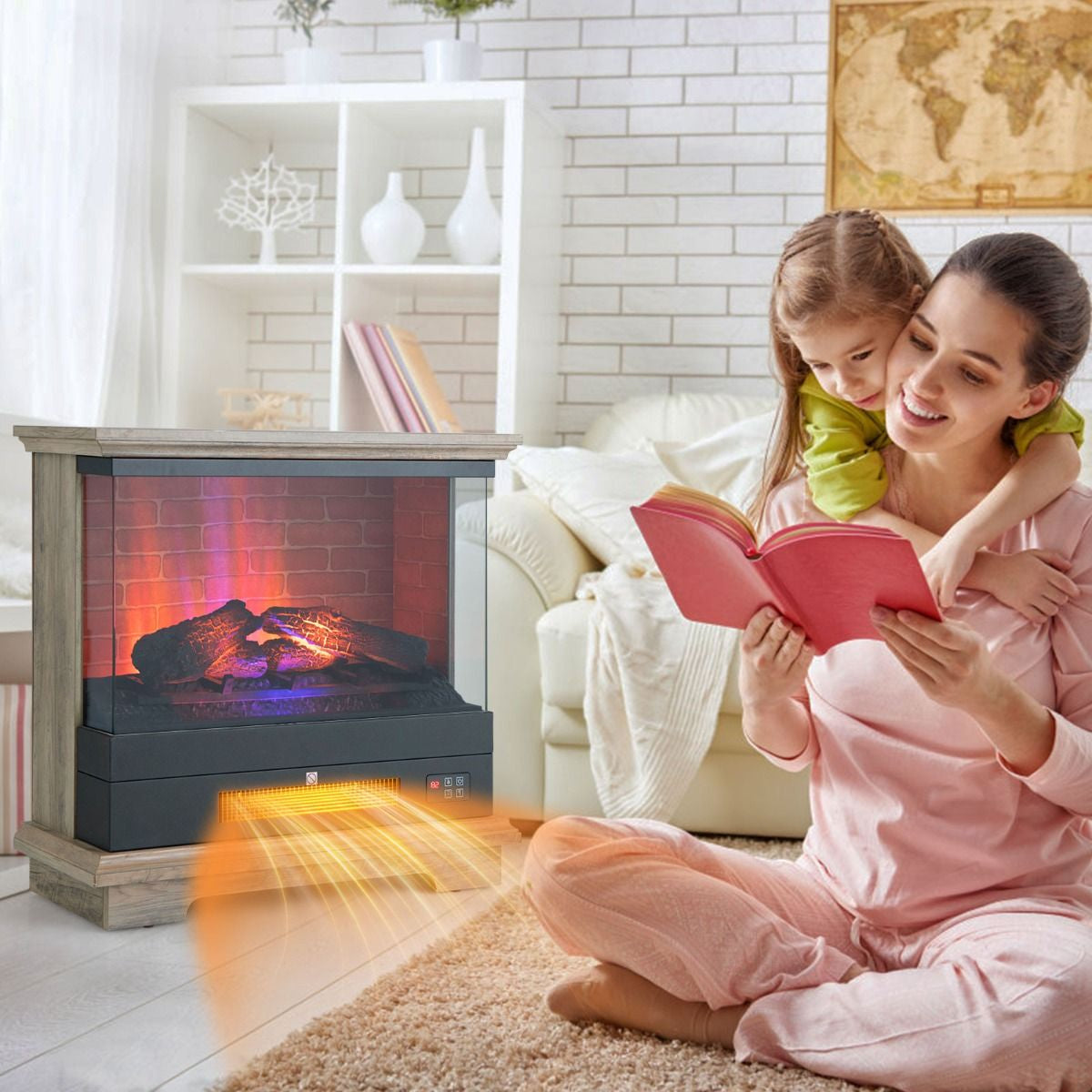 2000W Electric Fireplace Heater with 3-Level Vivid Flame