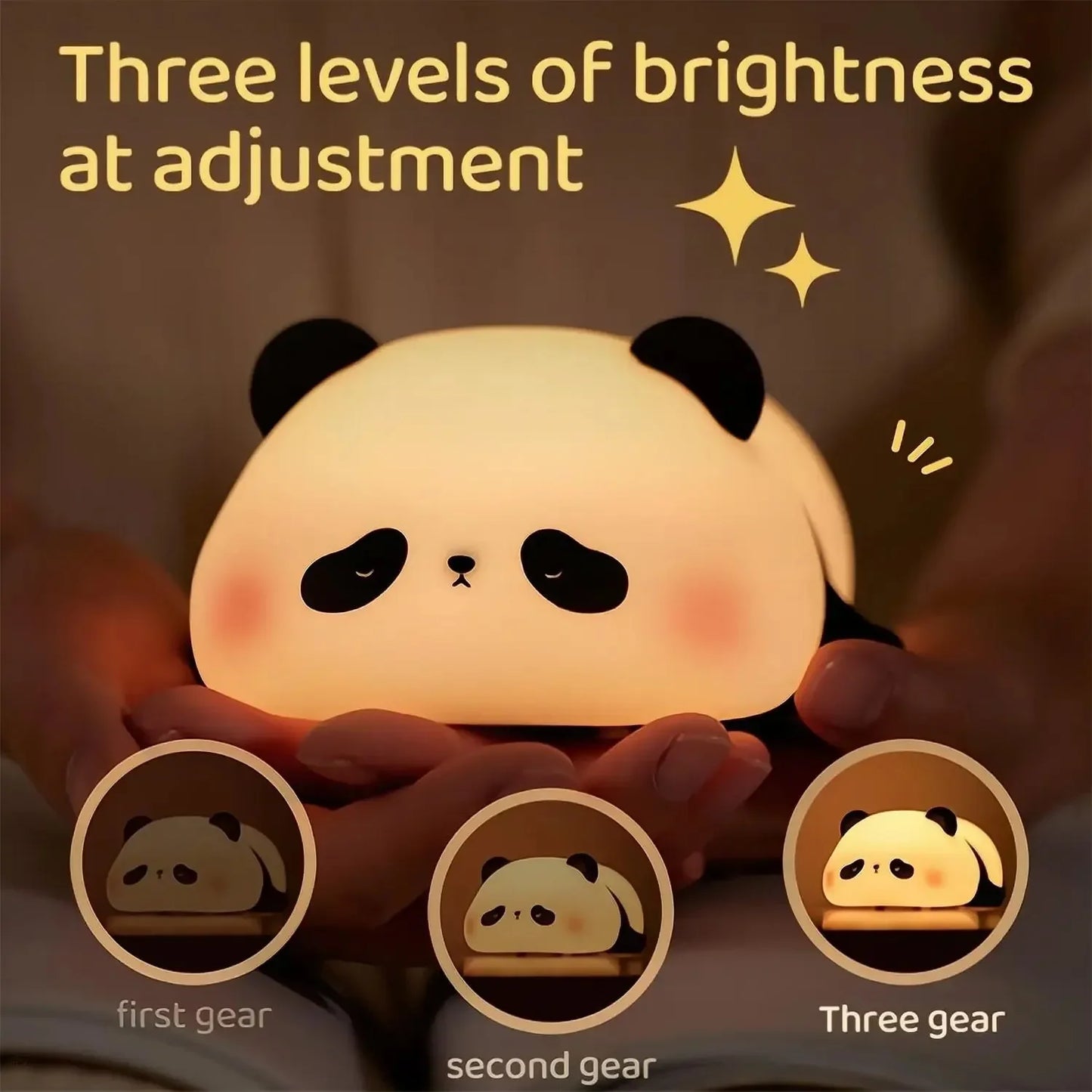 LED Panda Silicone Lamp Rechargeable Eye Protection Lamp Pat Night Lights Dimming Sleep Bedside Lamp Birthday Gift Bedroom Decor