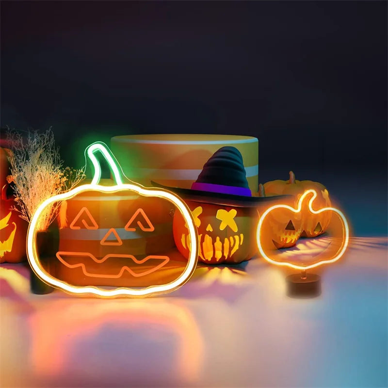 Halloween Pumbkin Neon Sign Light Table Lamp USB Halloween Pumpkin Light Wall Decor Led Signs for Halloween Party Bar Home Decor