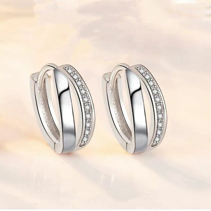 Crystal Huggie Hoop Double Layer Earrings 925 Sterling Silver Women Jewellery UK