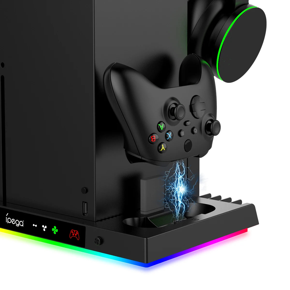 Cooling Fan Stand&Charging Station for Xbox Series X Console&Controller with 15RGB Color Light,Storage with 3-Levels Fan System