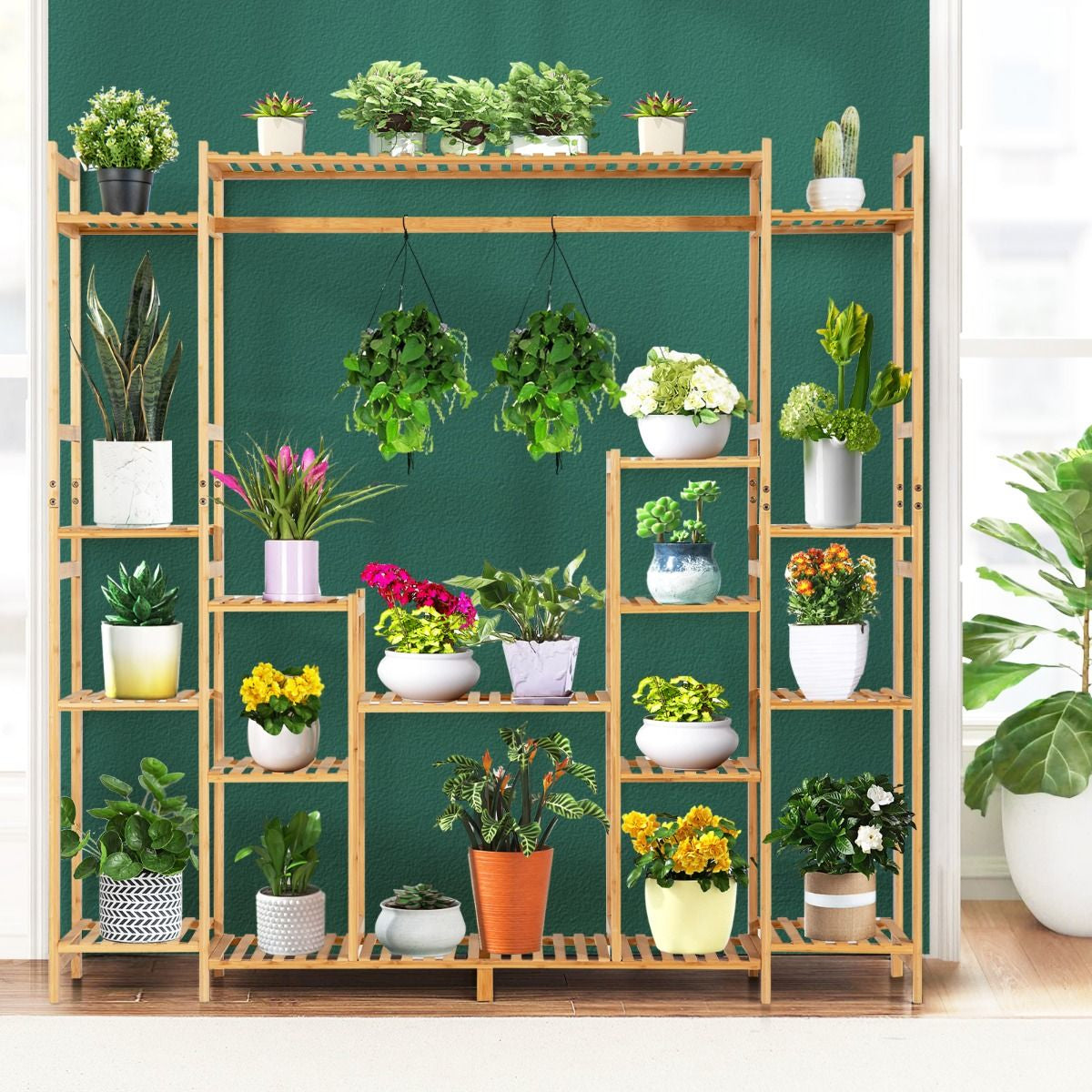 9-Tier Large Plant Shelf Bamboo Crisscross Plant Holder