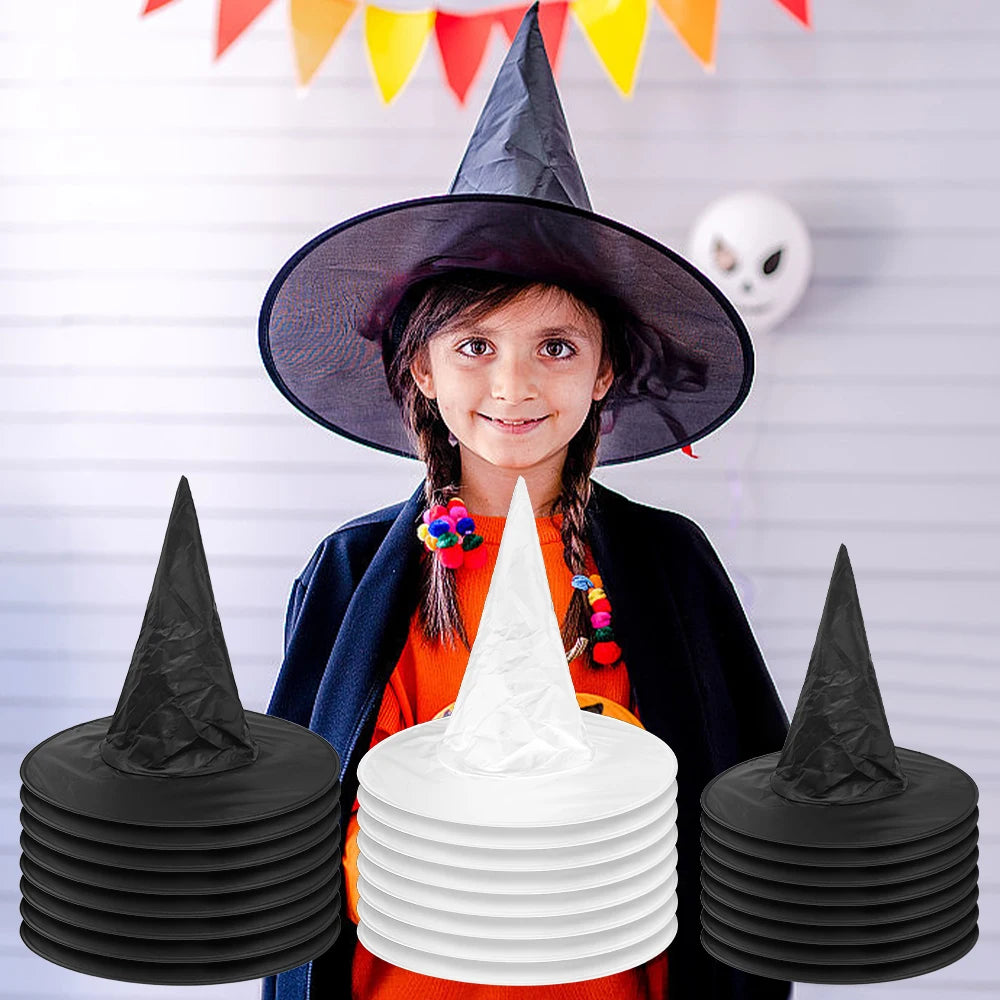 Black White Halloween Witch Hat Unisex Hats for Adults Kids Halloween Party Supply Cosplay Costume Prop Decorations Wizard Caps