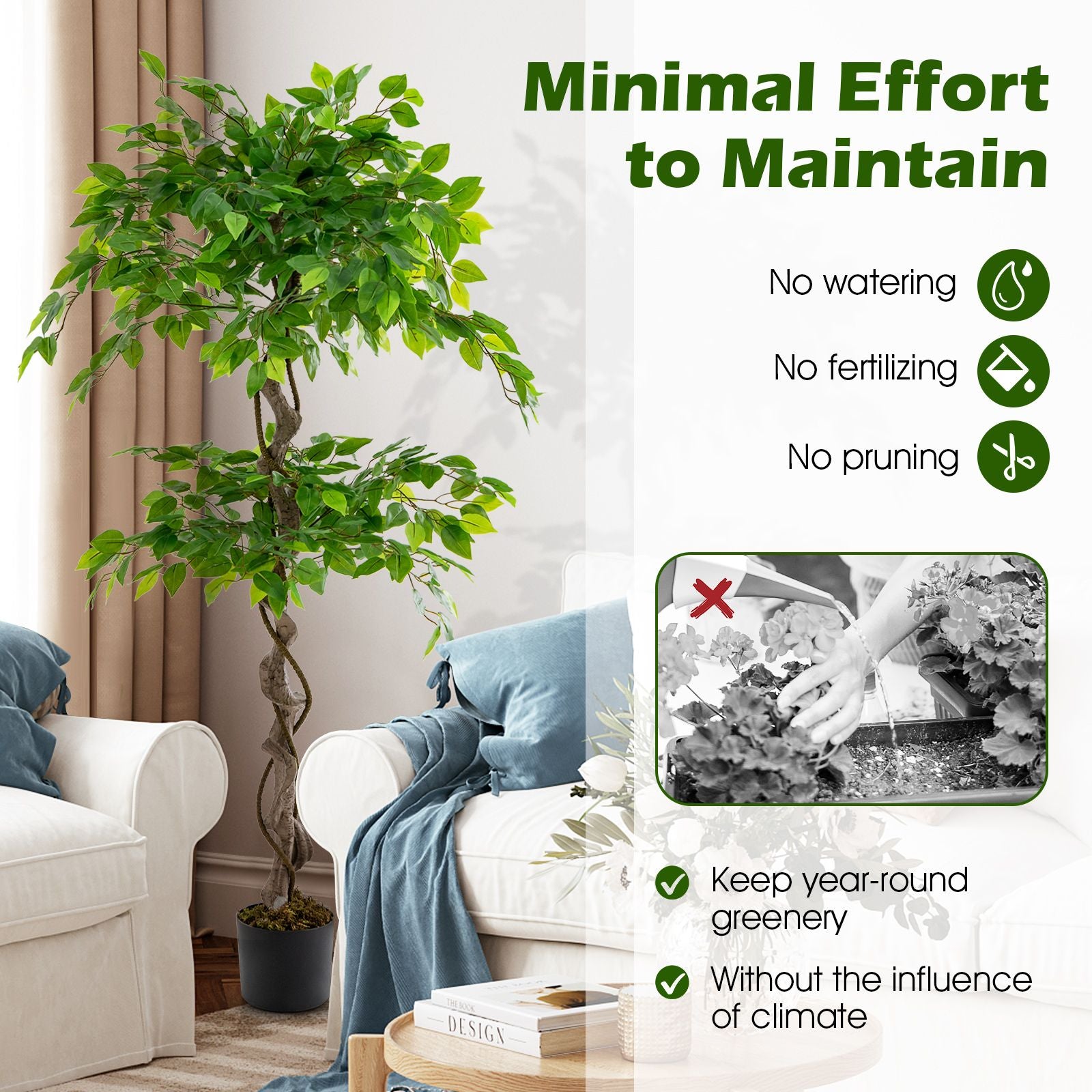 150 CM Artificial Ficus Tree Tall Indoor Plant with 882 Leaves