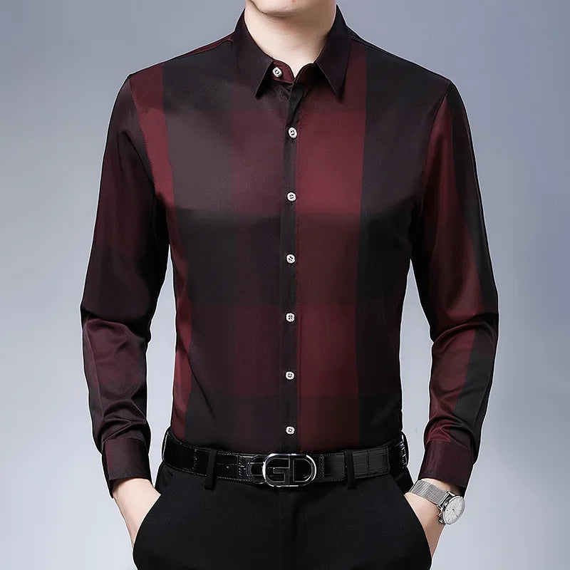 2022 Brand Designer Plaid Mens Shirts for Men Clothing Korean Fashion Long Sleeve Shirt Luxury Dress Casual Clothes Jersey 23603