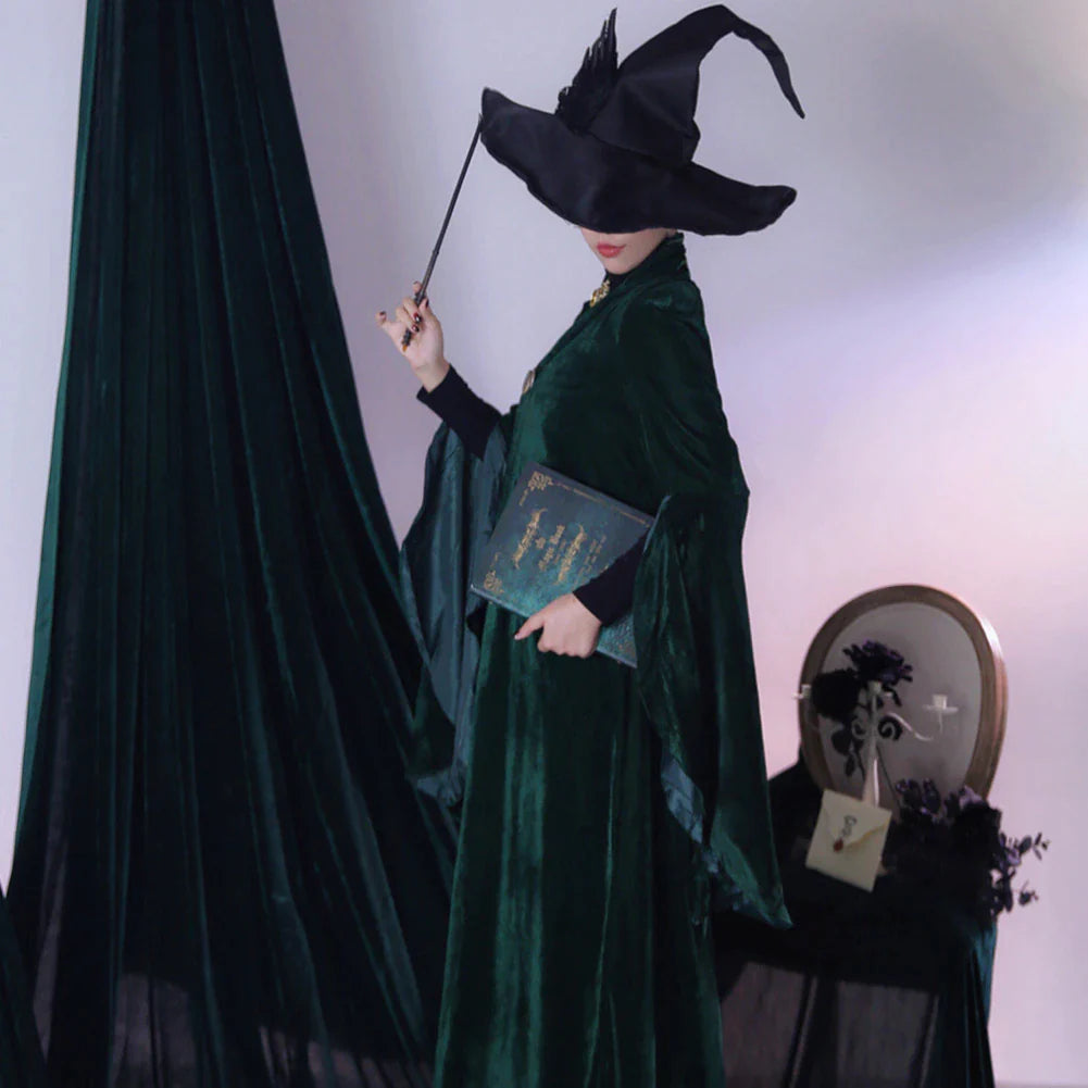 Dorpshipping Professor Minerva COS Mcgonagall Cosplay Costume Green Robe Cloak Dress Coat Outfits Halloween Costumes