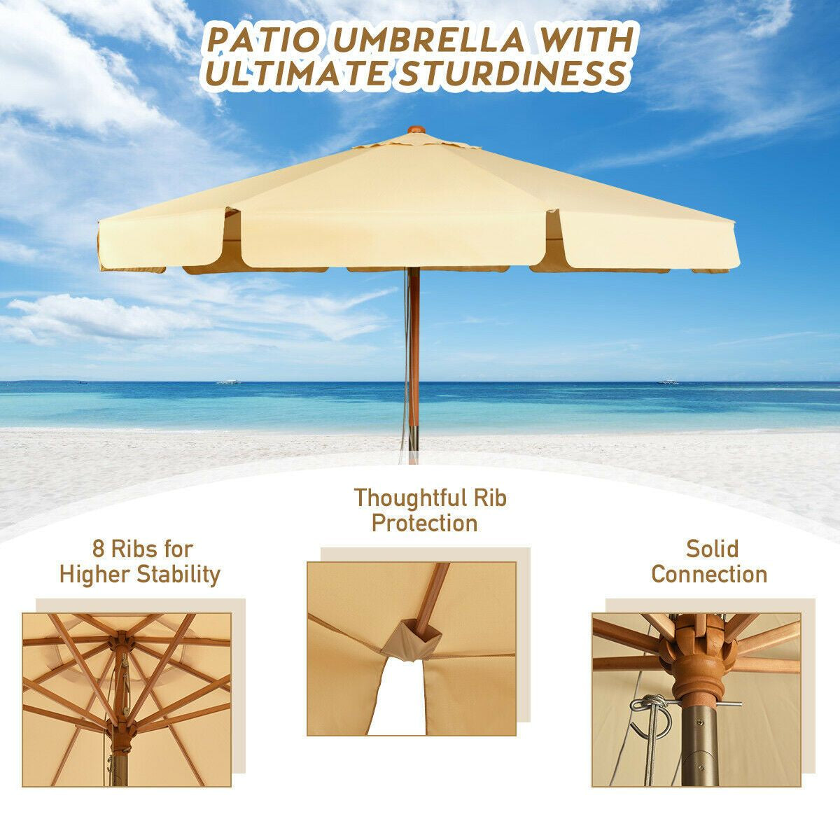 3M Garden Parasol Umbrella Garden Outdoor Sun Shade