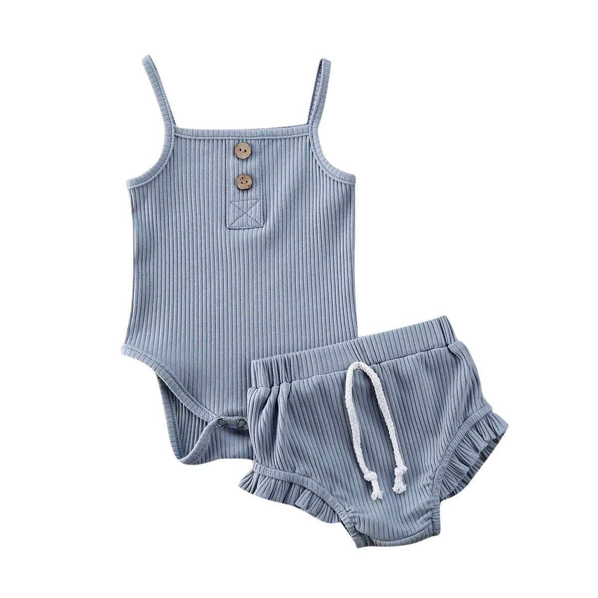 2020 Summer Newborn Baby Clothes Baby Girl Boy Knitted Sets Solid Cotton 2Pcs Sling Camis Tops Shorts Outfits Baby Clothes 0-24M