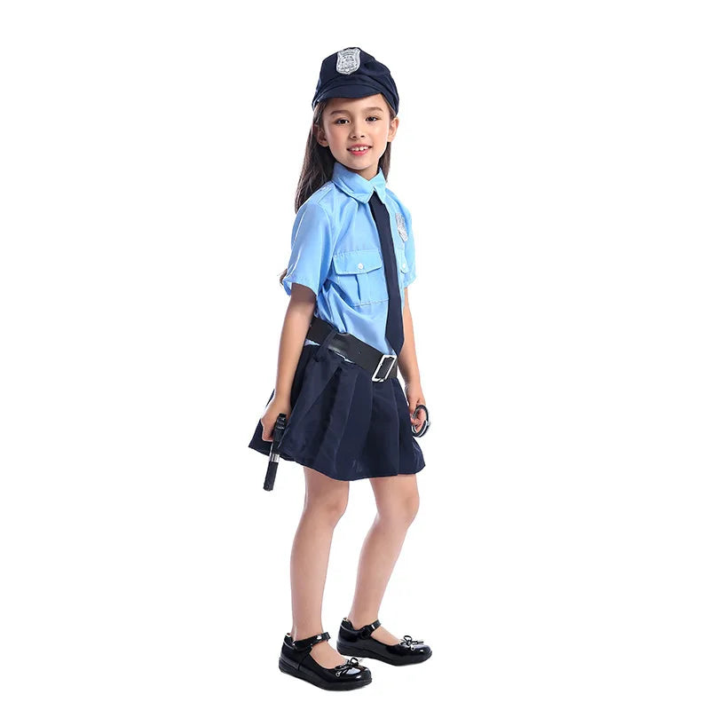 Girls Halloween Cop Police Officer Costume Kids Child Role-Playing Cosplay Policeman Uniform Party Fancy Dress