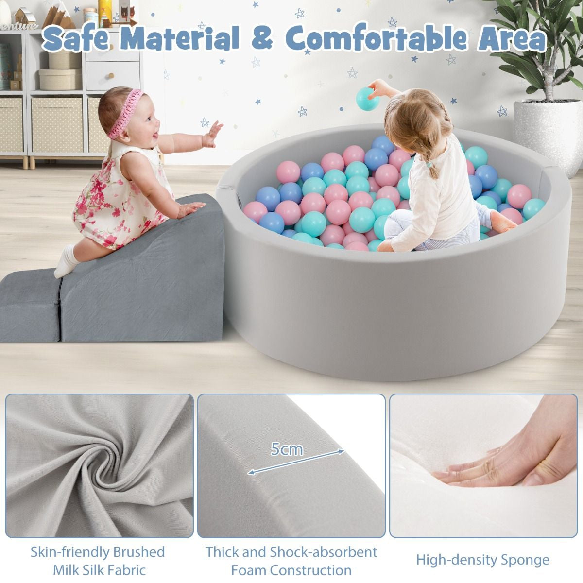 90 X 30Cm Soft round Ball Pool for Toddlers and Baby with 200 Ocean Balls and Storage Bag