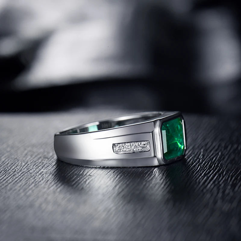 Ring Men Natural Emerald 18Kt Au750 White Gold Male Diamonds Rings for Man Engagement Eternity Husband Ring Gifts