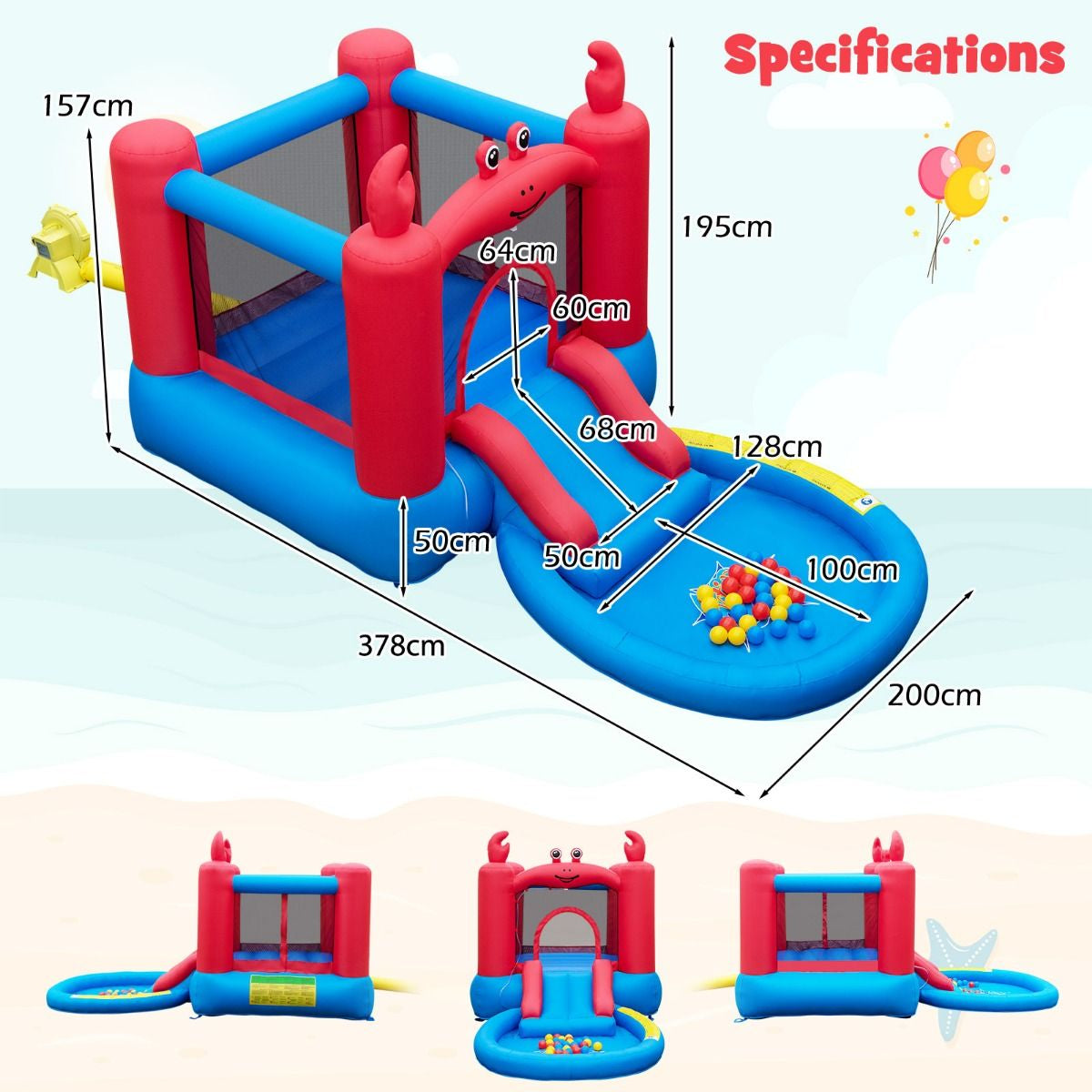 Inflatable Red Crab-Themed Water Slide Park with Slide and Splash Pools