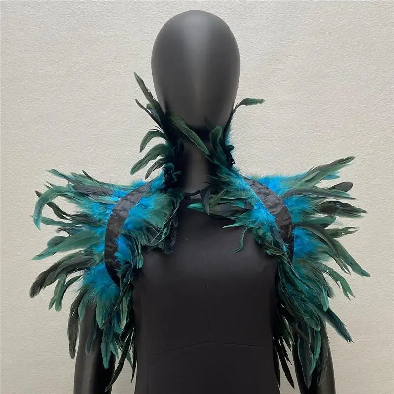 New Punk Gothic Costume Feather Cape Natural Feather Shrug Shawl for Women Halloween Cosplay Rave Party Props Stage Show Costume