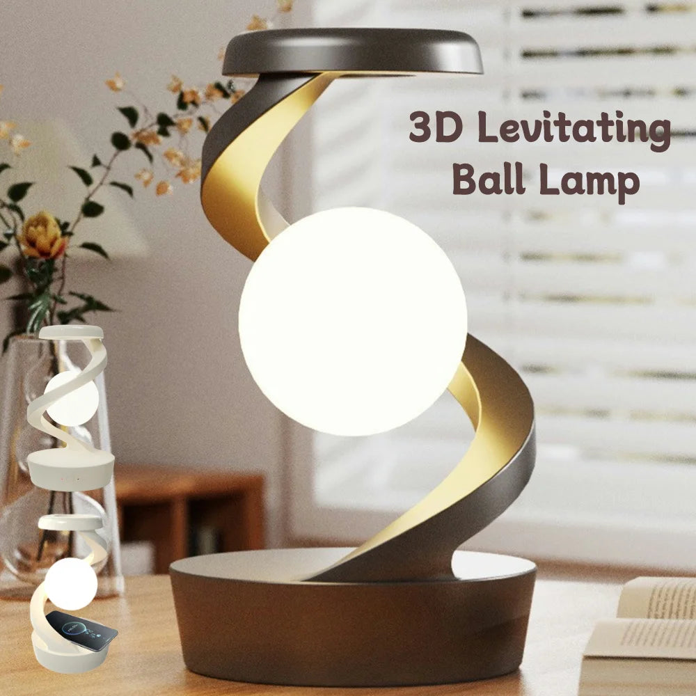 3D Levitating Ball Lamp with Wireless Phone Charger Creative Table 3D LED Lamp Floating Moon Table Lamp for Bedroom Novelty Gift