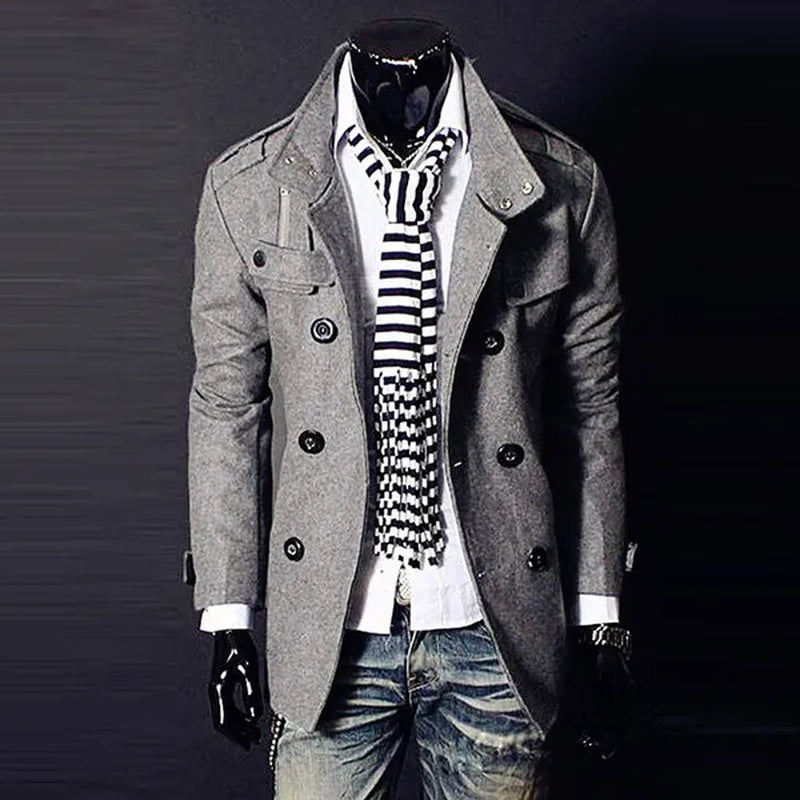 Spring Autumn Men'S Woolen Coats Casual Overcoat Fashion Wool Coat Men Windbreaker Jacket Peacoat