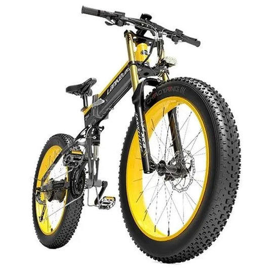 LANKELEISI T750 plus Big Fork Electric Bike 26*4.0 Inch Fat Tire 1000W Motor 40Km/H Max Speed 48V 17.5Ah Battery 100KM Range Shimano 27-Speed 180KG Max Load - Yellow