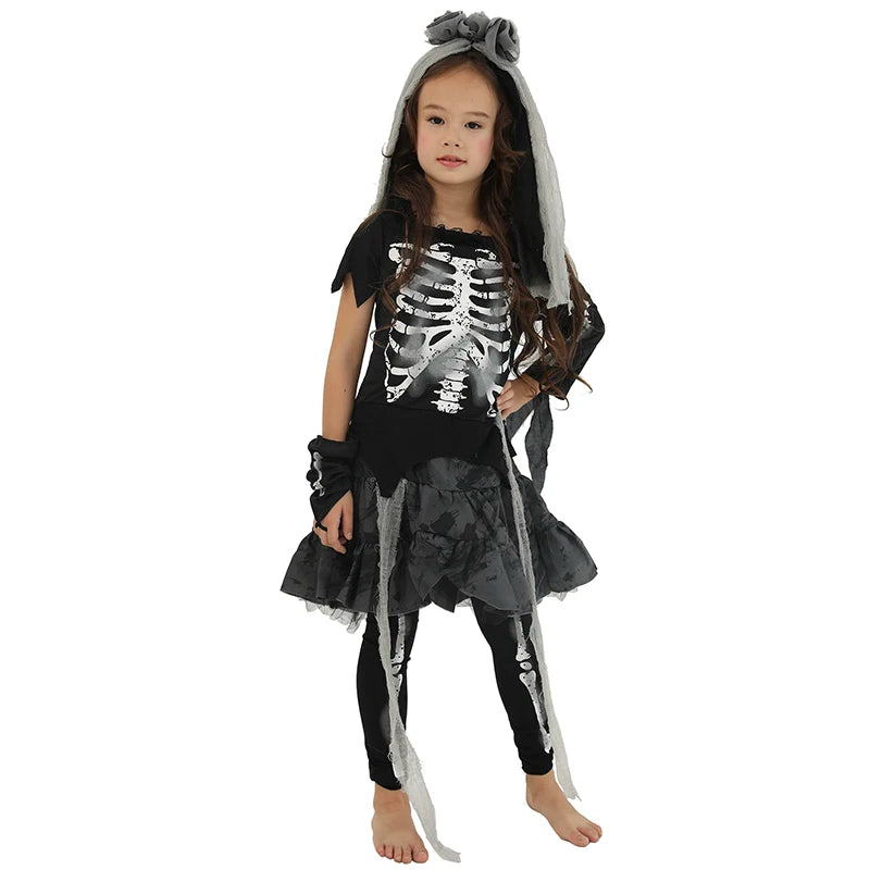 Women Gothic Skeleton Bride Costume Girl Corpse Bride Costumes Scary Skeleton Halloween Costume 2020 New Arrival