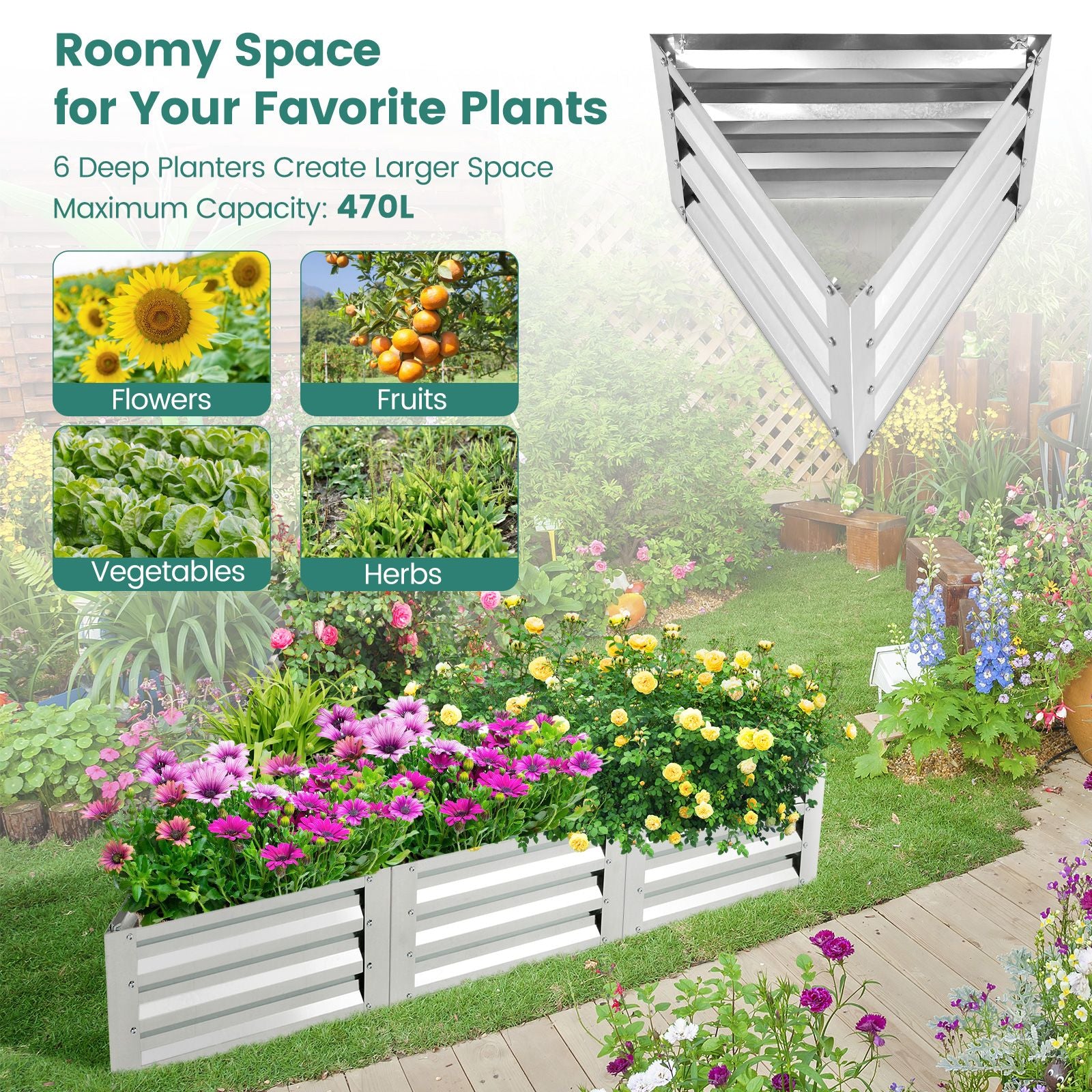 6 Pieces Triangular Galvanized Raised Garden Bed