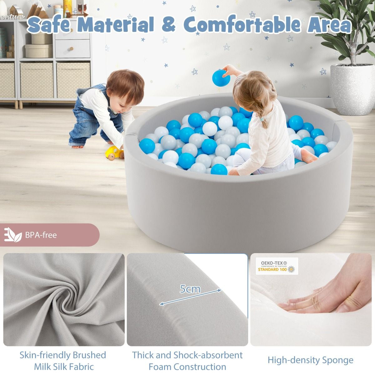 90 X 30Cm Soft round Ball Pool for Toddlers and Baby with 200 Ocean Balls and Storage Bag