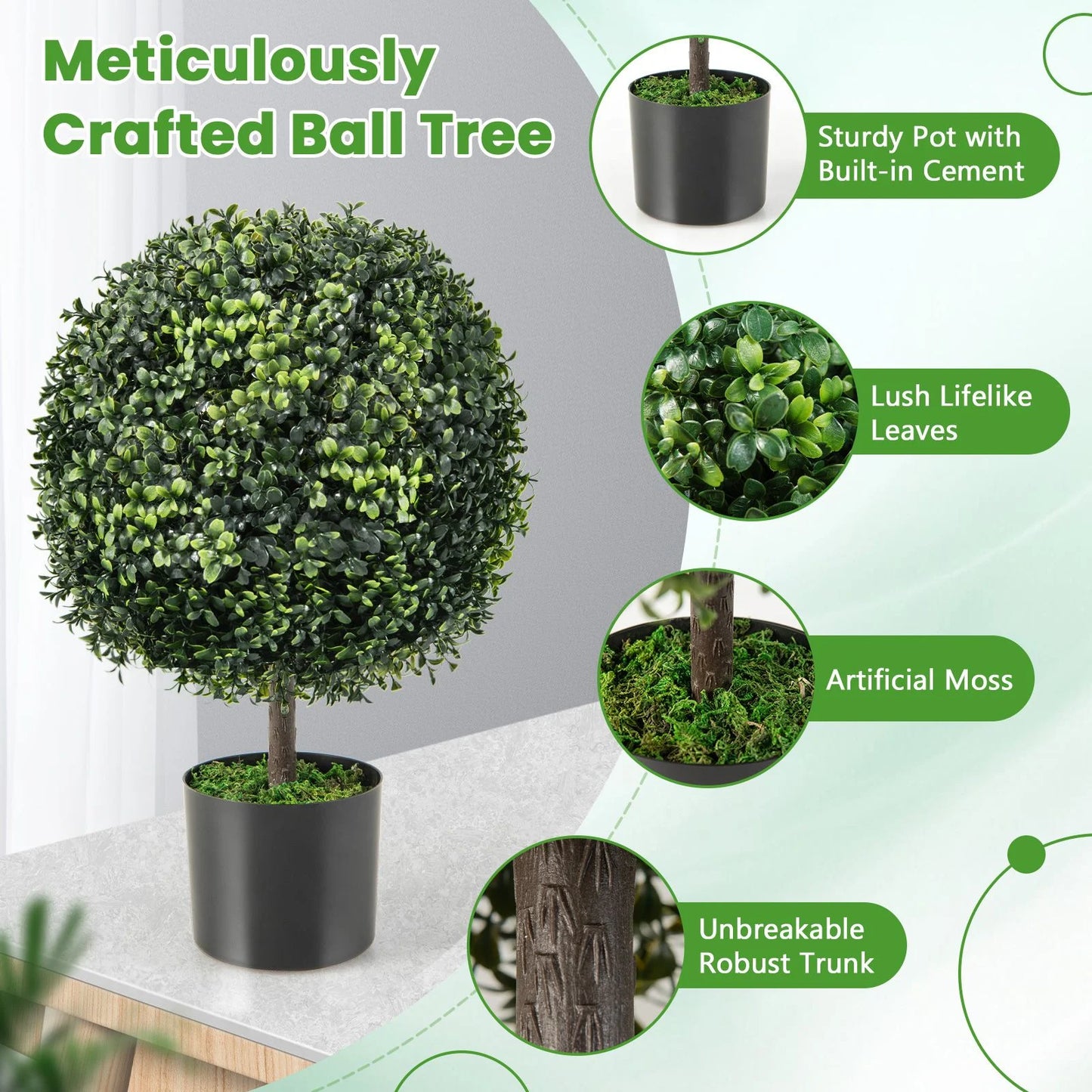 Artificial Ball Tree Set of 2 for Office and Porch