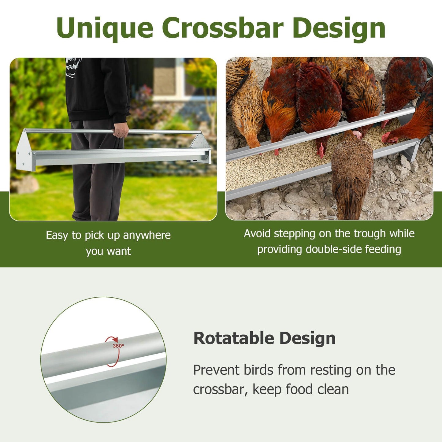 Steel Chicken Feeding Trough with Crossbar and Drainage Holes