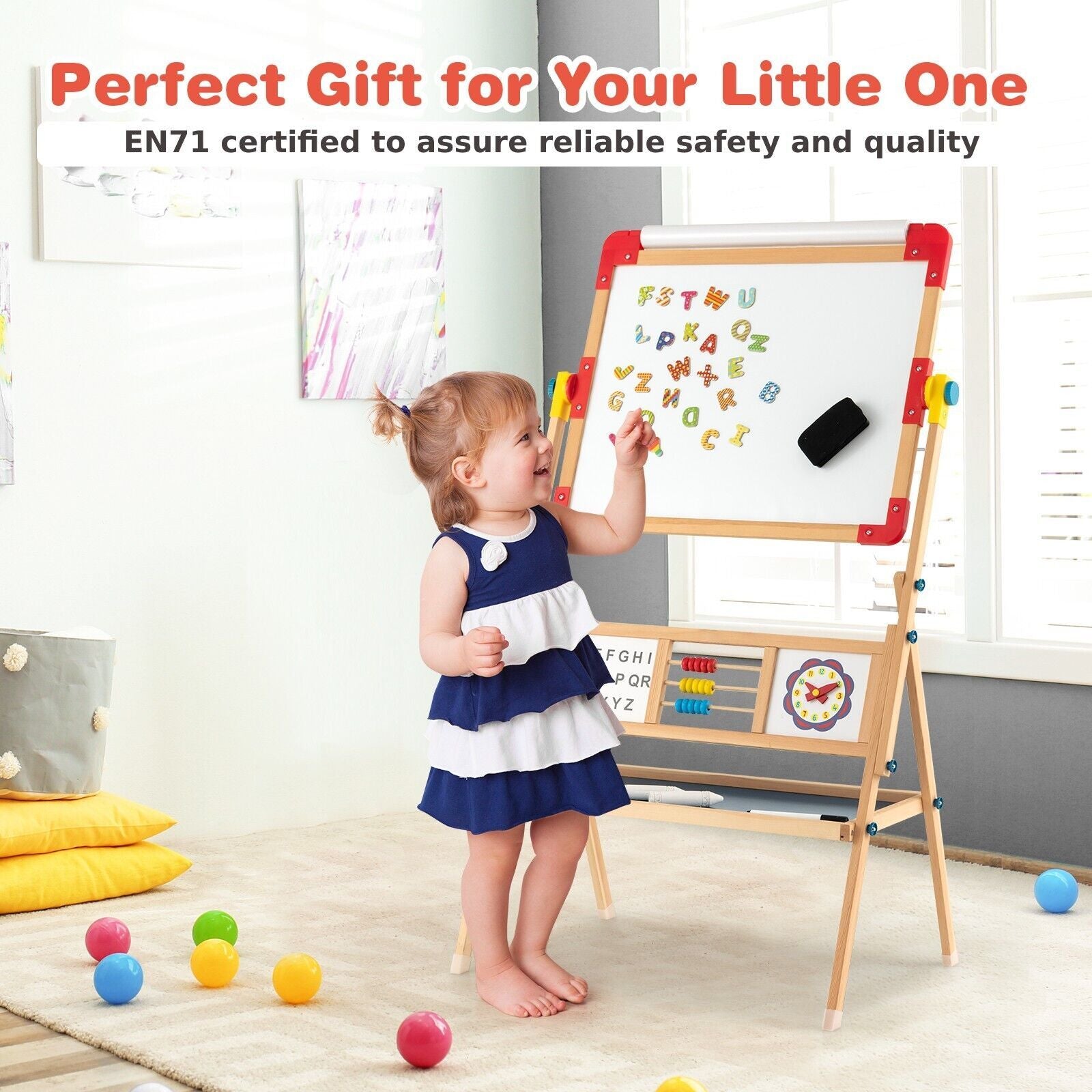 3-In-1 Freestanding Kids Art Easel with Double-Sided Drawing Board