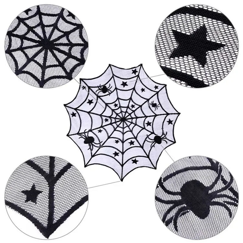 Halloween Lace Spider Web Table Runner Tablecloth Halloween Black Fireplace Mantel Cover for Home Party Halloween Decoration