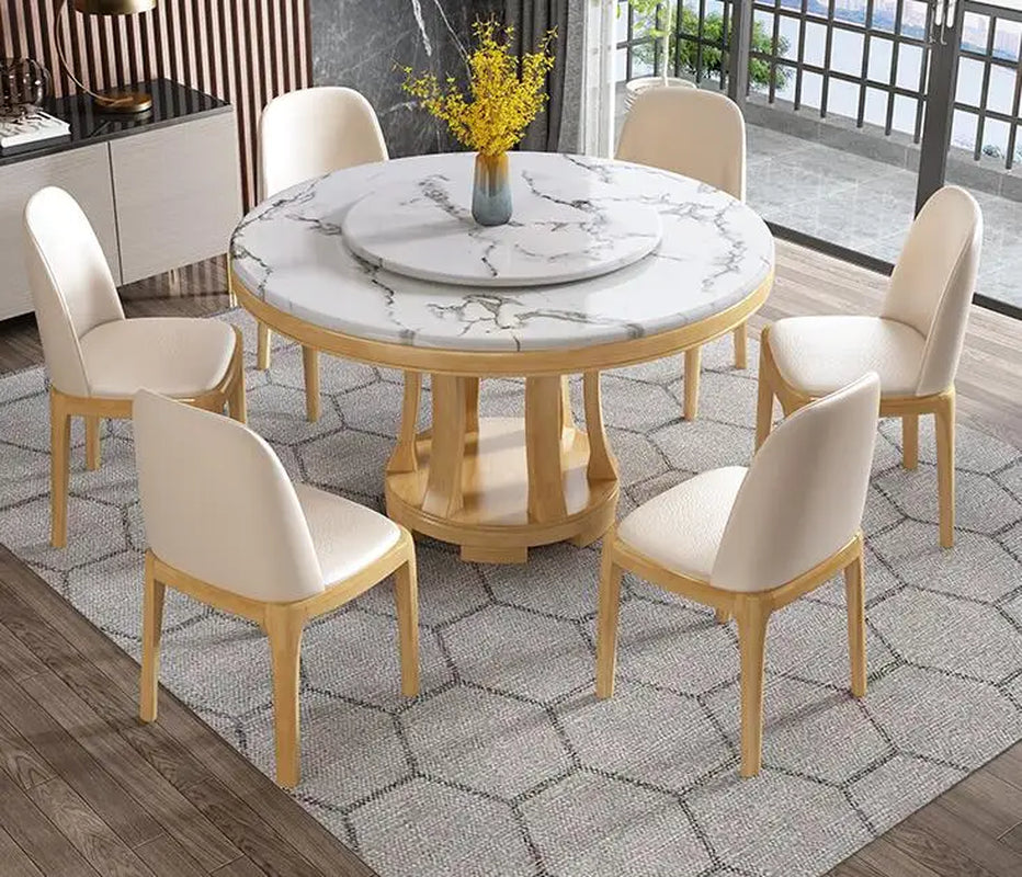 Nordic Marble round Dining Table and Chair Combination with Turntable Luxury Turning Tables