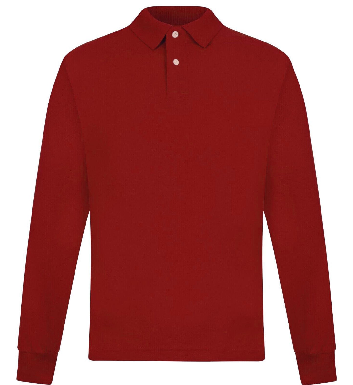 Mens Long Sleeve Polo Shirt Casual Top 2 Button Collared Pique Lightweight