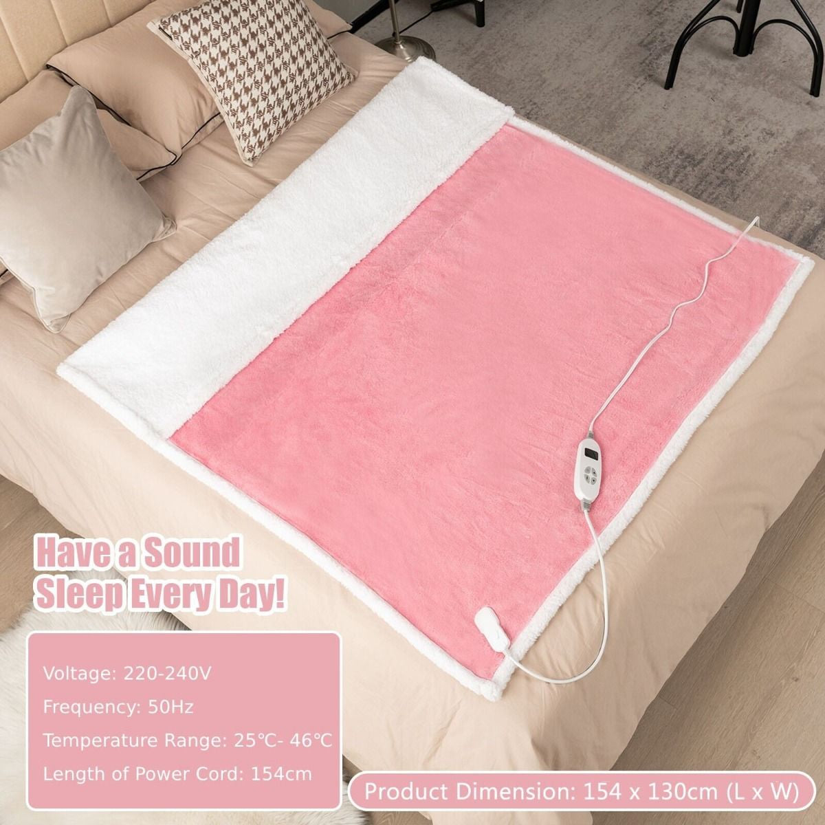 154 X 130 CM Reversible Electric Heated Blanket with 10 Heat Settings