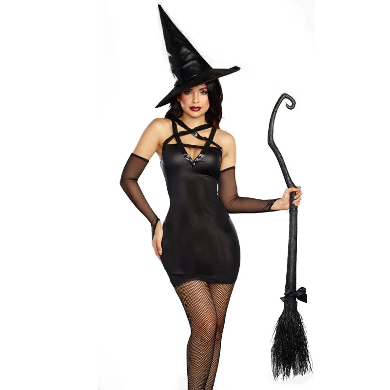 Fantasy Black Witch Fancy Dress up Party Dress Carnival Performance Clothing Halloween Costume Sorceress Costume Adult Cosplay