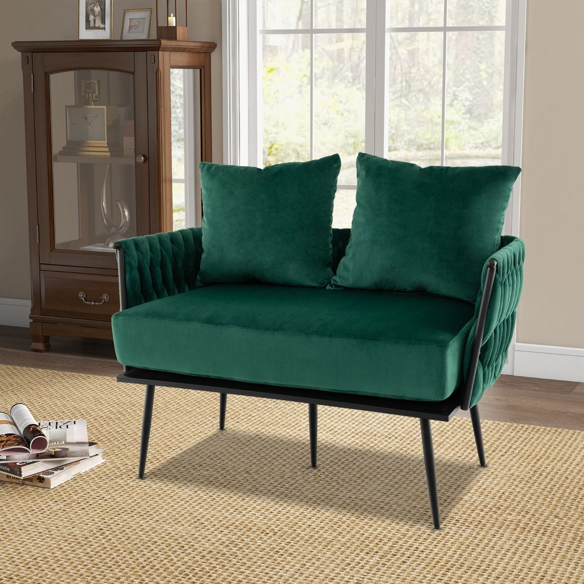 Modern Loveseat Sofa with Woven Back and Arms