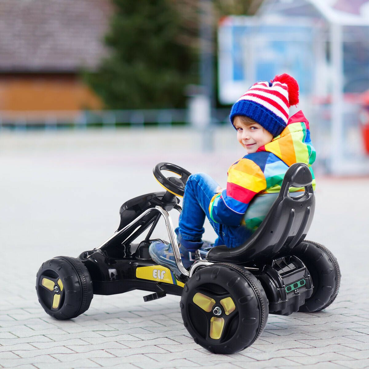 Kids Pedal Go Cart with Adjustable Seat and Non-Slip Wheels