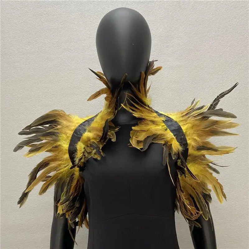 New Punk Gothic Costume Feather Cape Natural Feather Shrug Shawl for Women Halloween Cosplay Rave Party Props Stage Show Costume